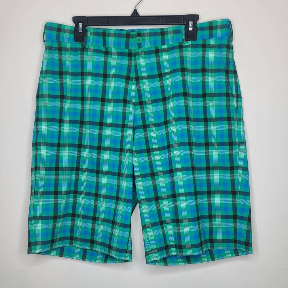 Nike Golf Dri-Fit green blue black plaid athletic shorts - 34